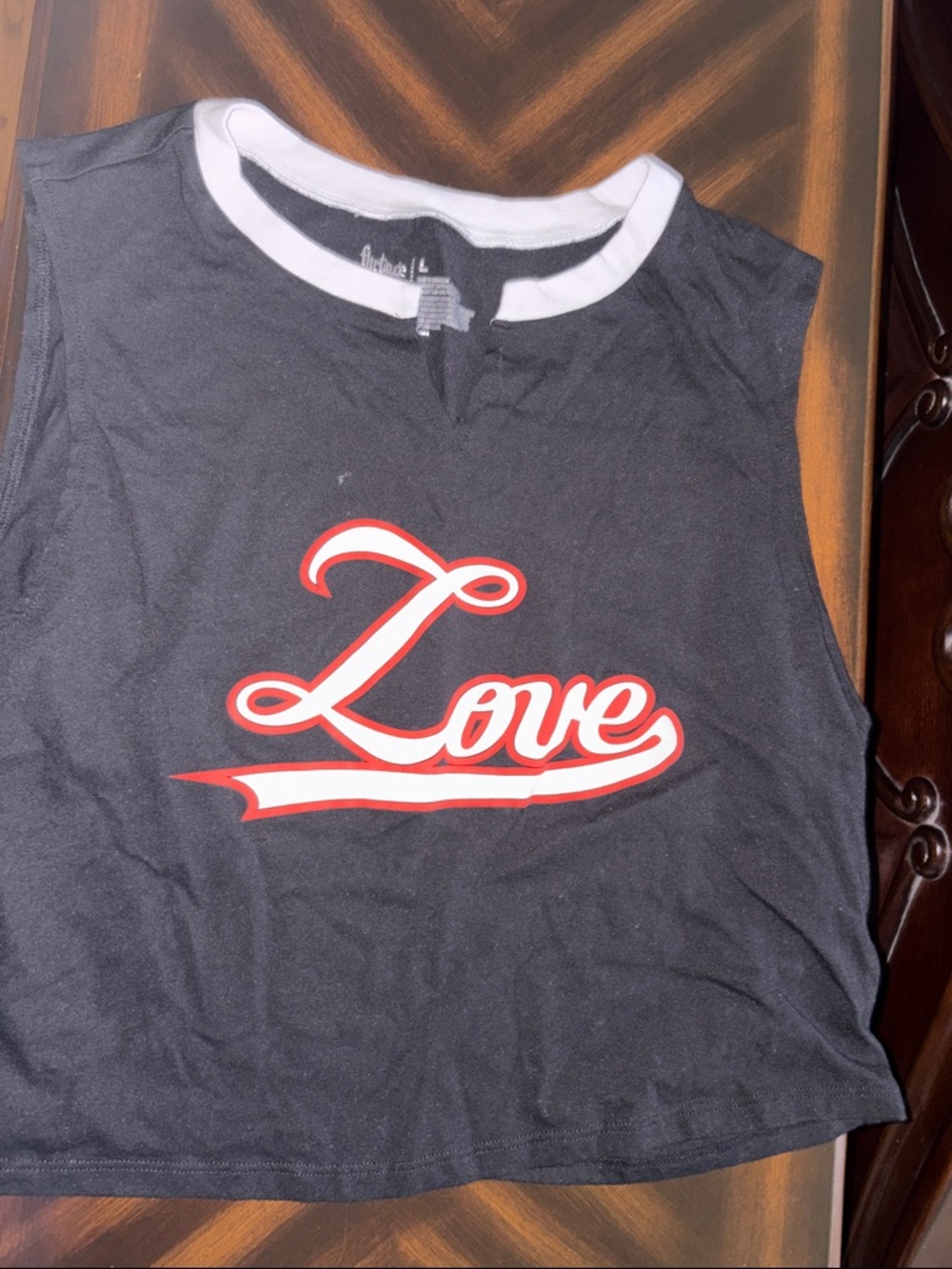 flirtitude Black Crop Top with White & Red "Love" Script